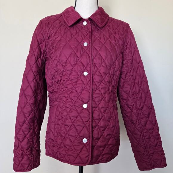 EUC LL Bean Women's M Quilted Lined Long Sleeve Snap Front Jacket Burgundy - Picture 2 of 16